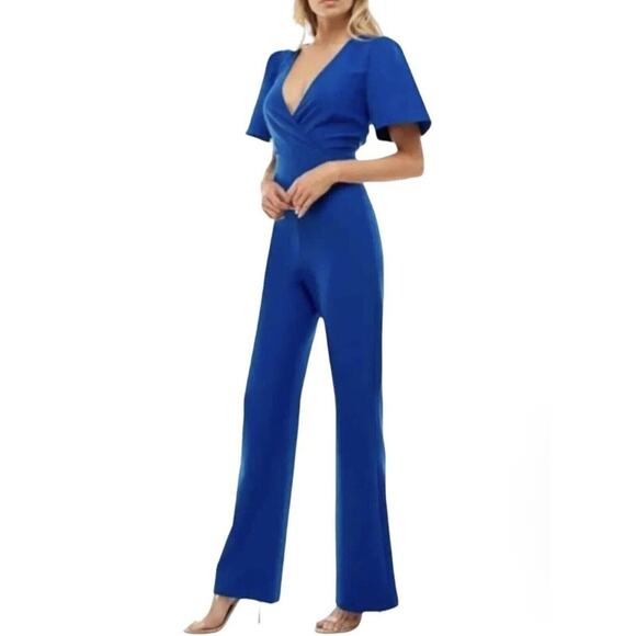 Socialite NWOT Royal Blue Surplice V Neck Short Sleeve Jumpsuit Size XS - Picture 6 of 6